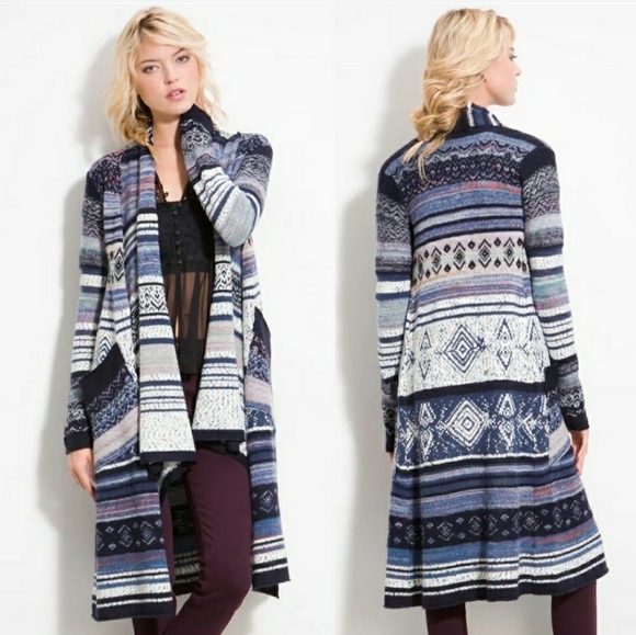 Free People Fairisle Yesterday's Smile Boho Aztec Cascading Waterfall Cardigan - Picture 5 of 6